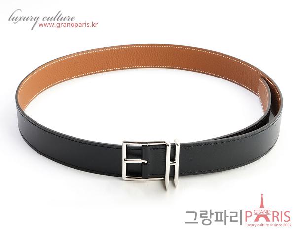 에르메스 나단 리버시블 남성 벨트 95 블랙 골드 은장 U 