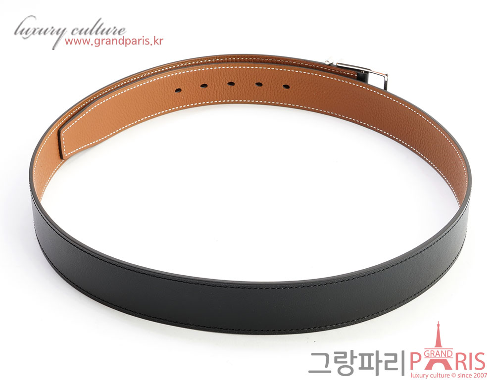 에르메스 나단 리버시블 남성 벨트 95 블랙 골드 은장 U 