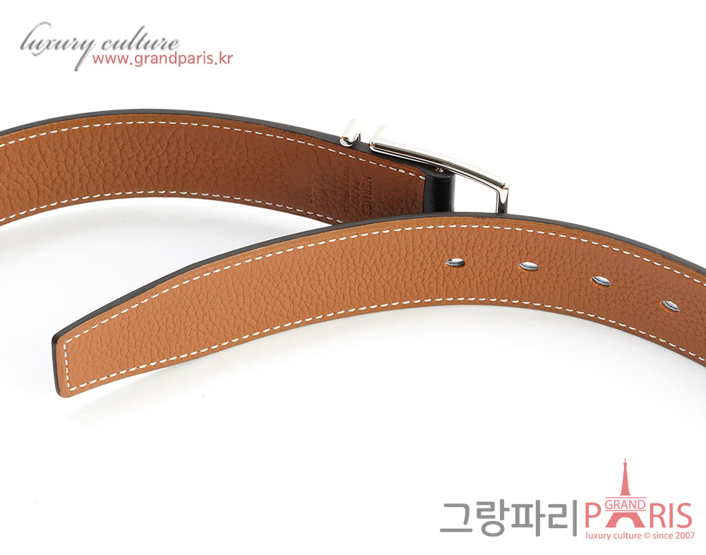 에르메스 나단 리버시블 남성 벨트 95 블랙 골드 은장 U 