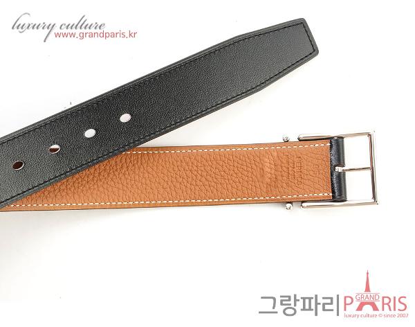 에르메스 나단 리버시블 남성 벨트 95 블랙 골드 은장 U 