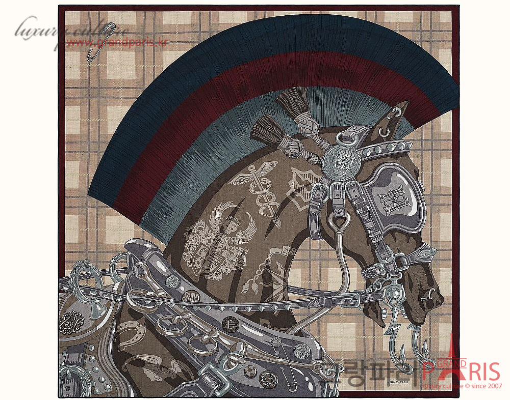 에르메스 까레 스카프 캐시미어 남성 머플러 네츄럴 카키