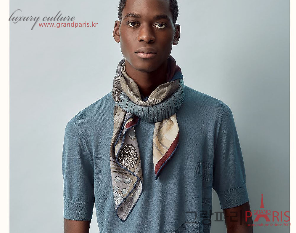 에르메스 까레 스카프 캐시미어 남성 머플러 네츄럴 카키