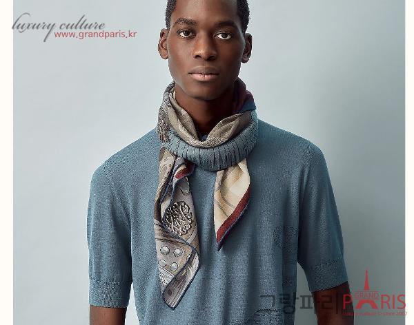 에르메스 까레 스카프 캐시미어 남성 머플러 네츄럴 카키