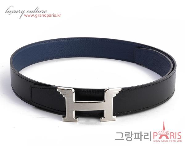 에르메스 페가수스 벨트 리버시블 레더 스트랩 32mm 블랙 블루 매트 은장 85