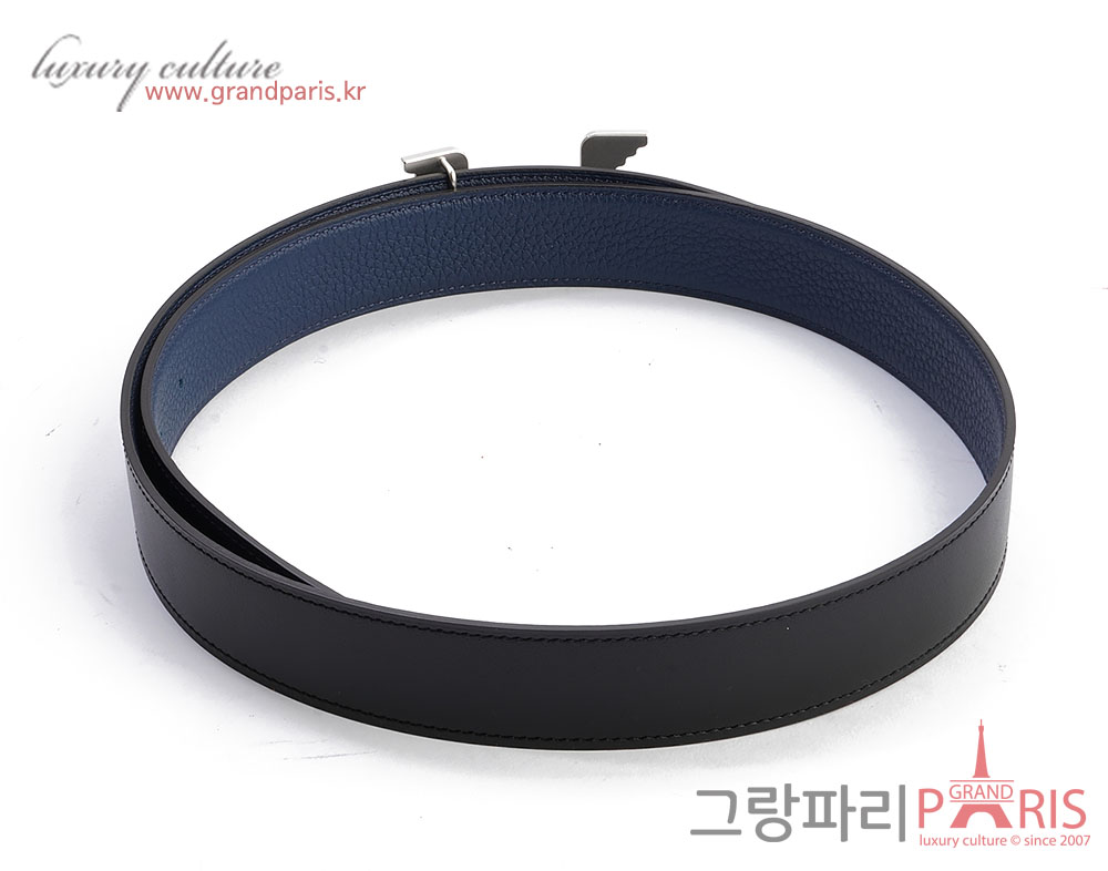 에르메스 페가수스 벨트 리버시블 레더 스트랩 32mm 블랙 블루 매트 은장 85