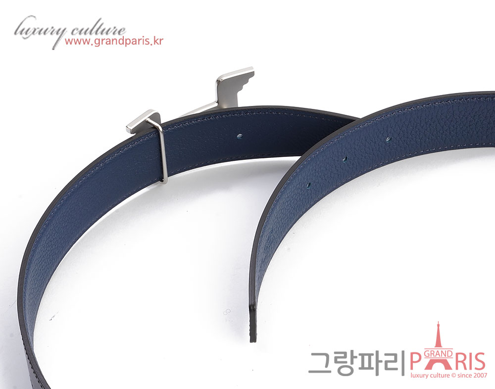 에르메스 페가수스 벨트 리버시블 레더 스트랩 32mm 블랙 블루 매트 은장 85