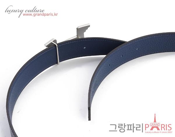 에르메스 페가수스 벨트 리버시블 레더 스트랩 32mm 블랙 블루 매트 은장 85