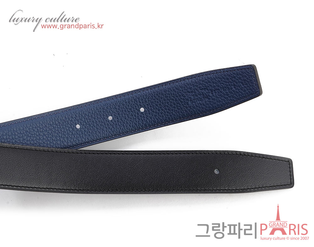 에르메스 페가수스 벨트 리버시블 레더 스트랩 32mm 블랙 블루 매트 은장 85