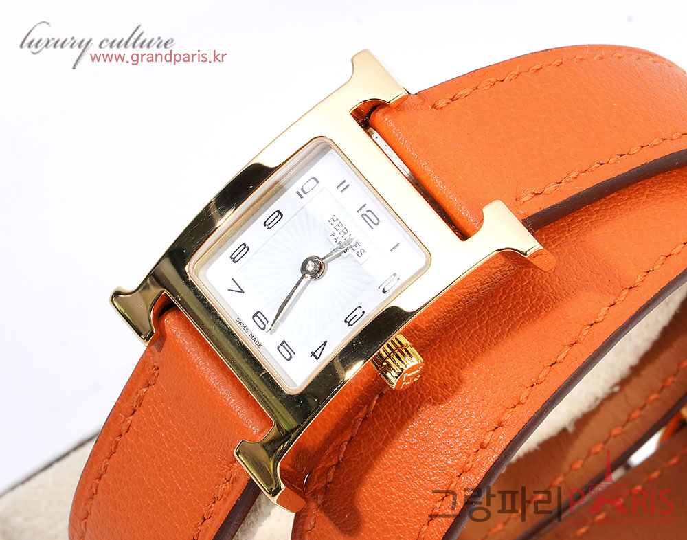 에르메스 H아워 오렌지 금장 더블스트랩 HH1.201.131