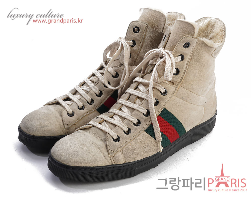 구찌 스웨이드 삼선 하이탑 스니커즈 38
