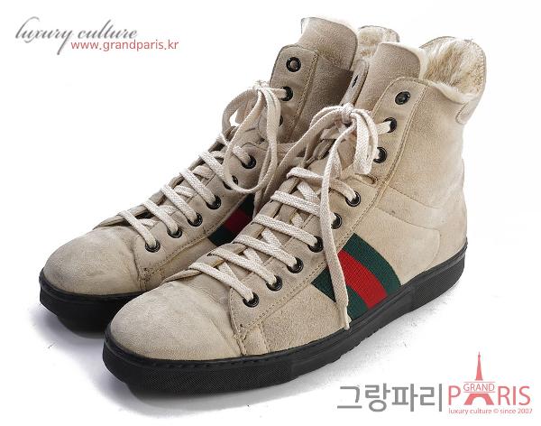 구찌 스웨이드 삼선 하이탑 스니커즈 38