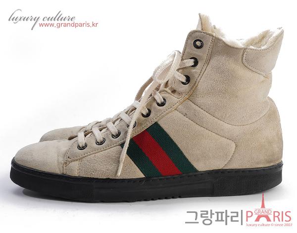 구찌 스웨이드 삼선 하이탑 스니커즈 38