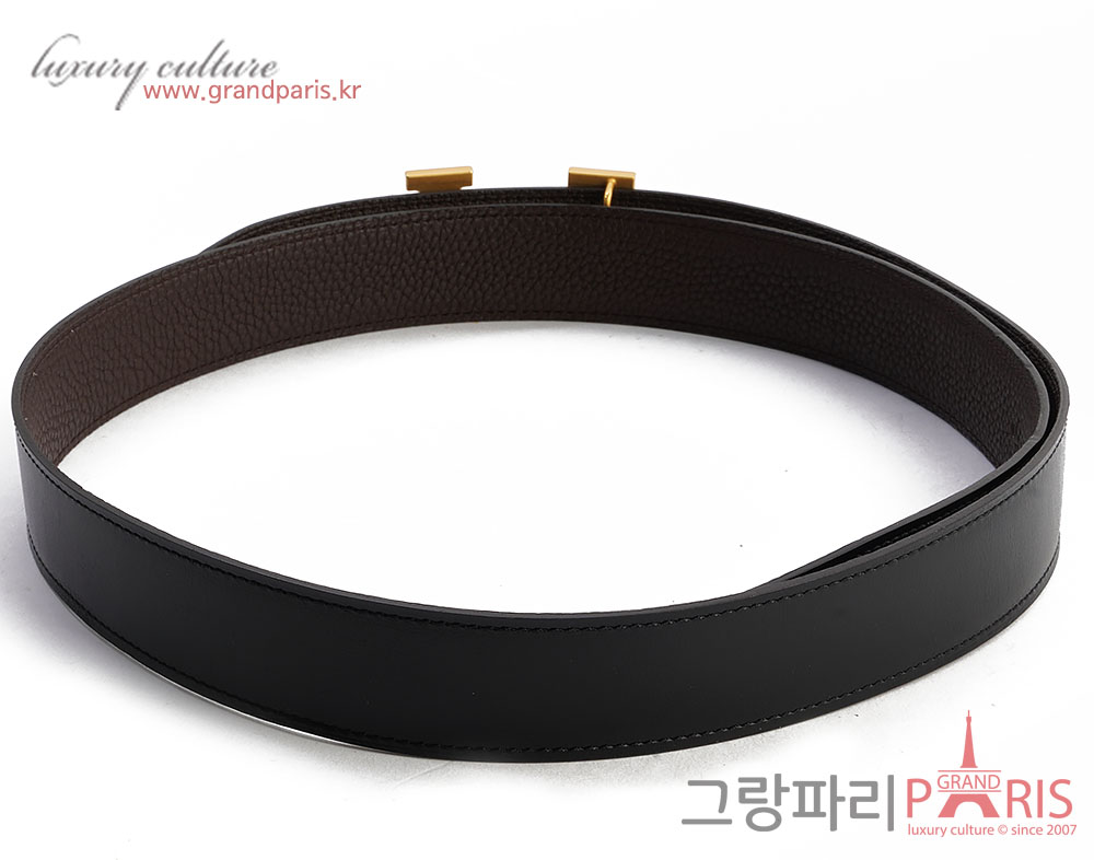 에르메스 H버클 블랙 초코브라운 금장 남성 벨트 95 X 