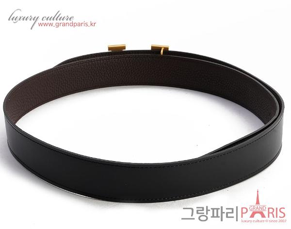 에르메스 H버클 블랙 초코브라운 금장 남성 벨트 95 X 
