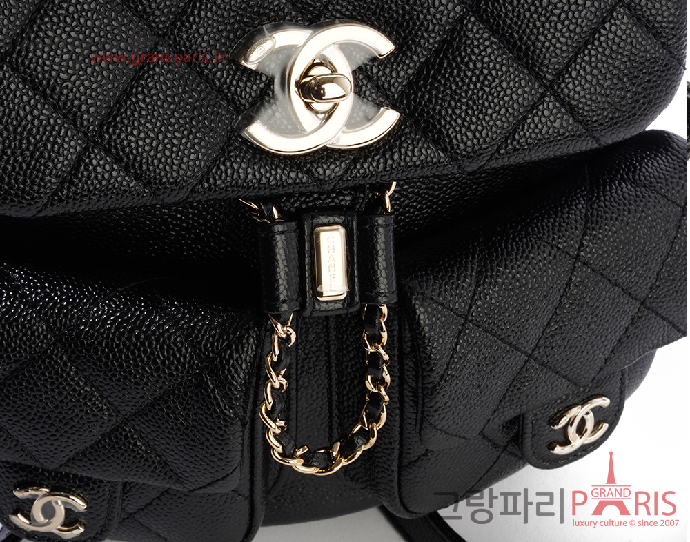 샤넬 투포켓 미듐 듀마 백팩 블랙 샴페인골드