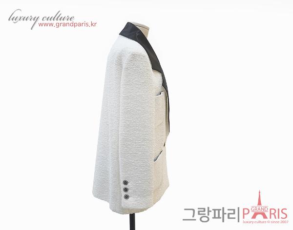 샤넬 화이트 블랙 코튼 트위드 자켓 36	