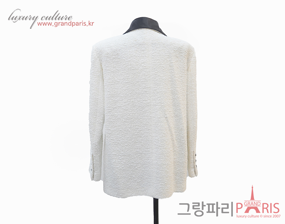 샤넬 화이트 블랙 코튼 트위드 자켓 36	