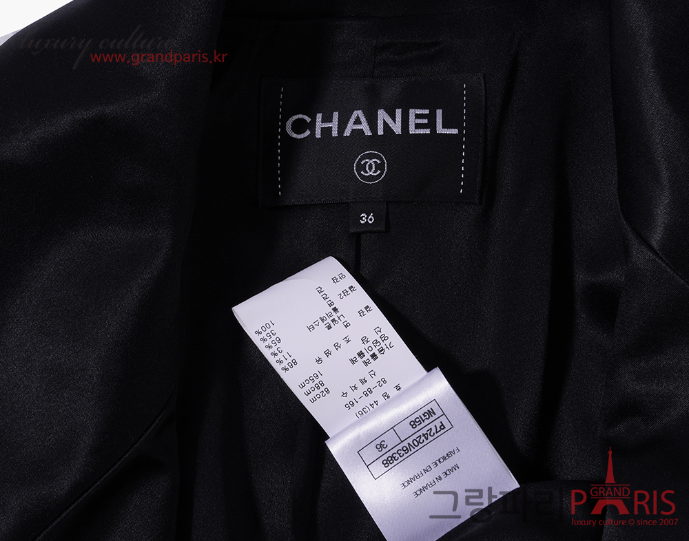 샤넬 화이트 블랙 코튼 트위드 자켓 36	