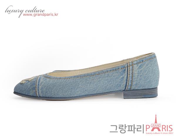 샤넬 데님 CC로고 플랫슈즈 37C