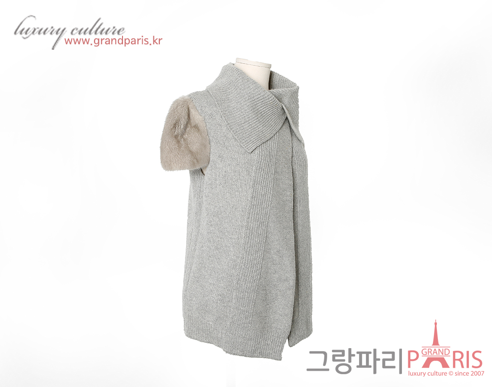 셀린느 그레이 캐시미어 밍크 반팔 상의 L