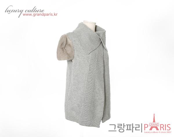 셀린느 그레이 캐시미어 밍크 반팔 상의 L
