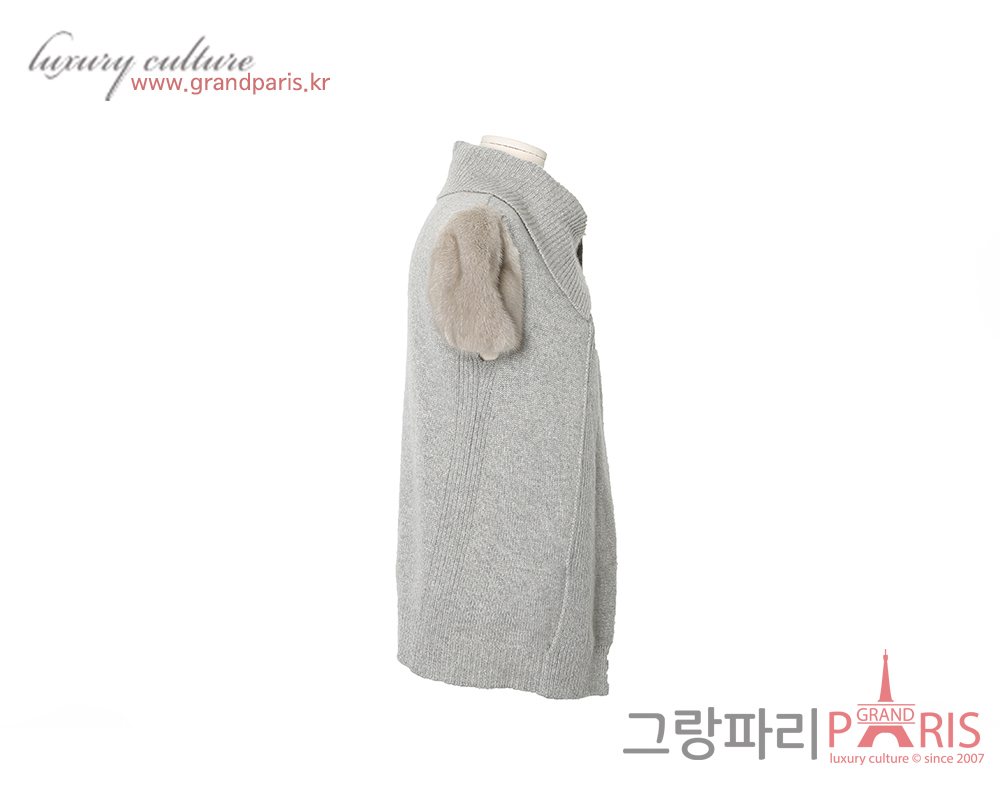 셀린느 그레이 캐시미어 밍크 반팔 상의 L