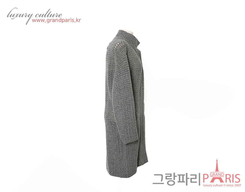 샤넬 그레이 퍼프 니트 가디건 38