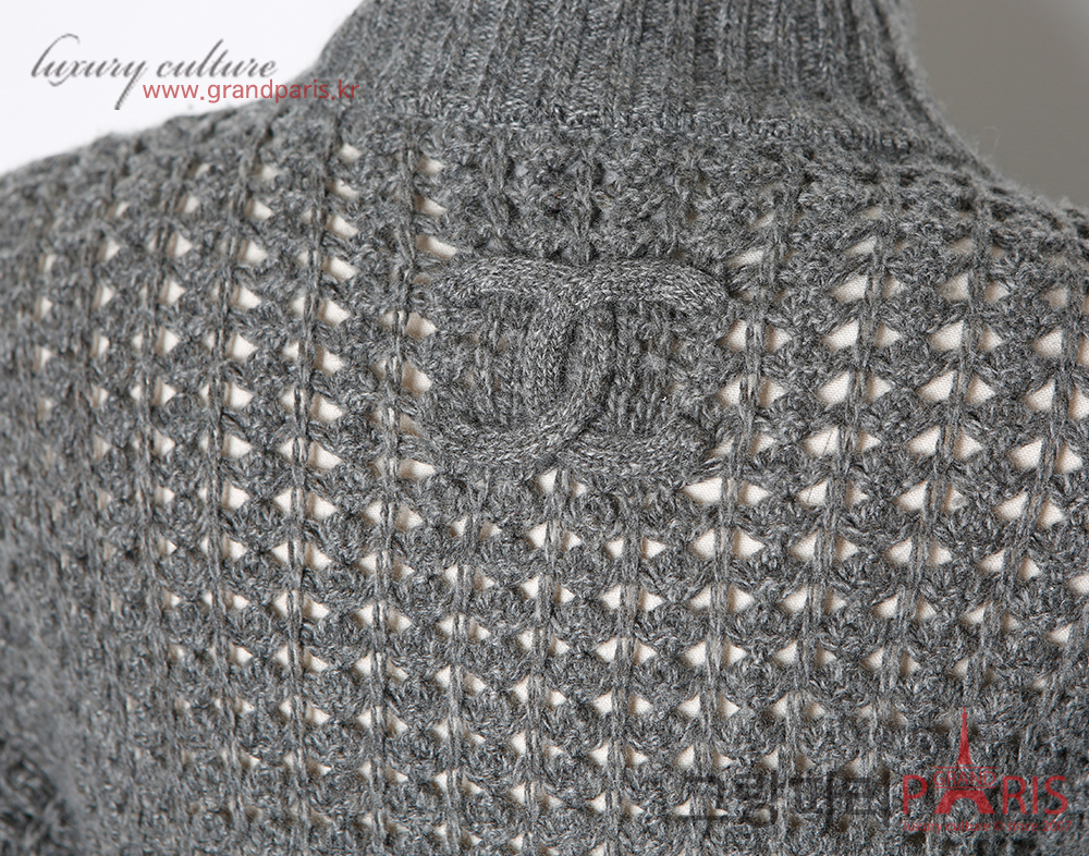 샤넬 그레이 퍼프 니트 가디건 38