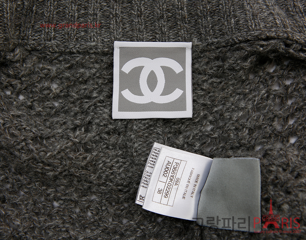 샤넬 그레이 퍼프 니트 가디건 38