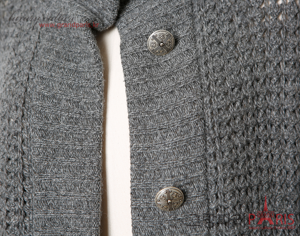 샤넬 그레이 퍼프 니트 가디건 38