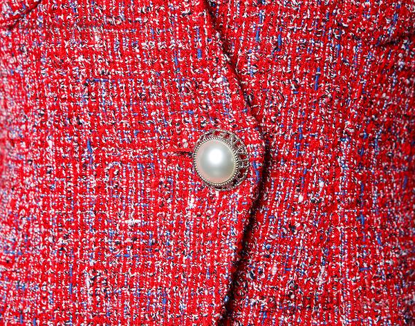 샤넬 레드 체크 트위드 자켓 38