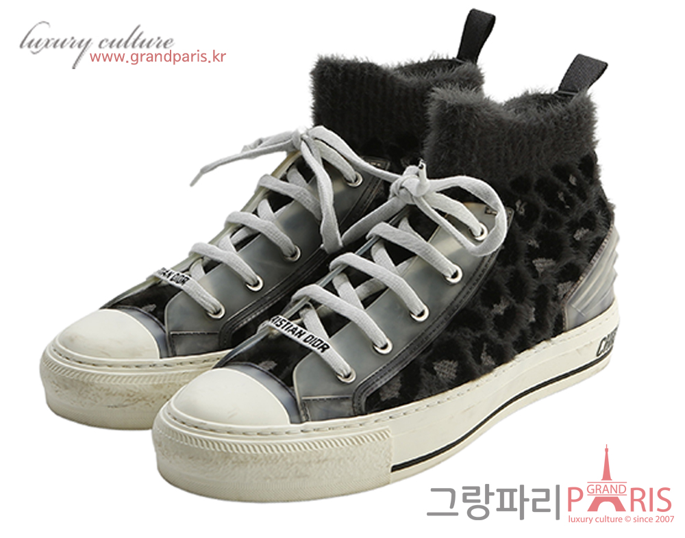 디올 Walk'n dior sneaker mizza 그레이 퍼 이펙트 니트 스니커즈 43