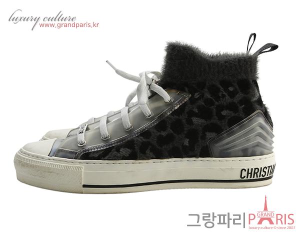 디올 Walk'n dior sneaker mizza 그레이 퍼 이펙트 니트 스니커즈 43