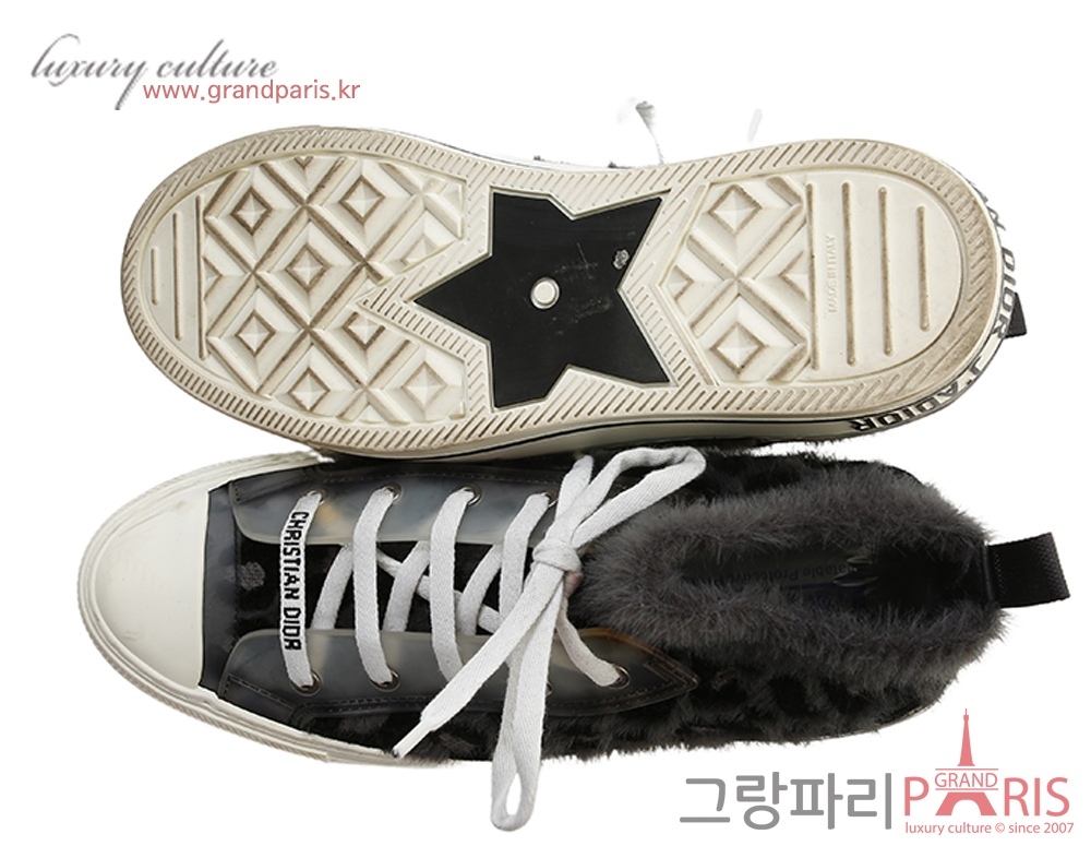 디올 Walk'n dior sneaker mizza 그레이 퍼 이펙트 니트 스니커즈 43