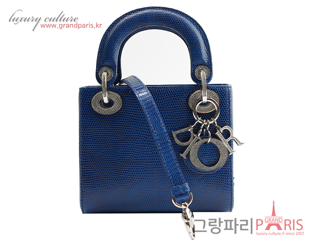 디올 레이디 디올 블록 참 미니 토트백 리쟈드 블루