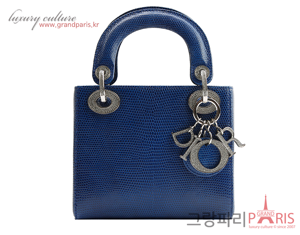 디올 레이디 디올 블록 참 미니 토트백 리쟈드 블루