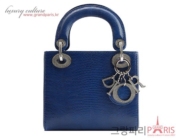 디올 레이디 디올 블록 참 미니 토트백 리쟈드 블루