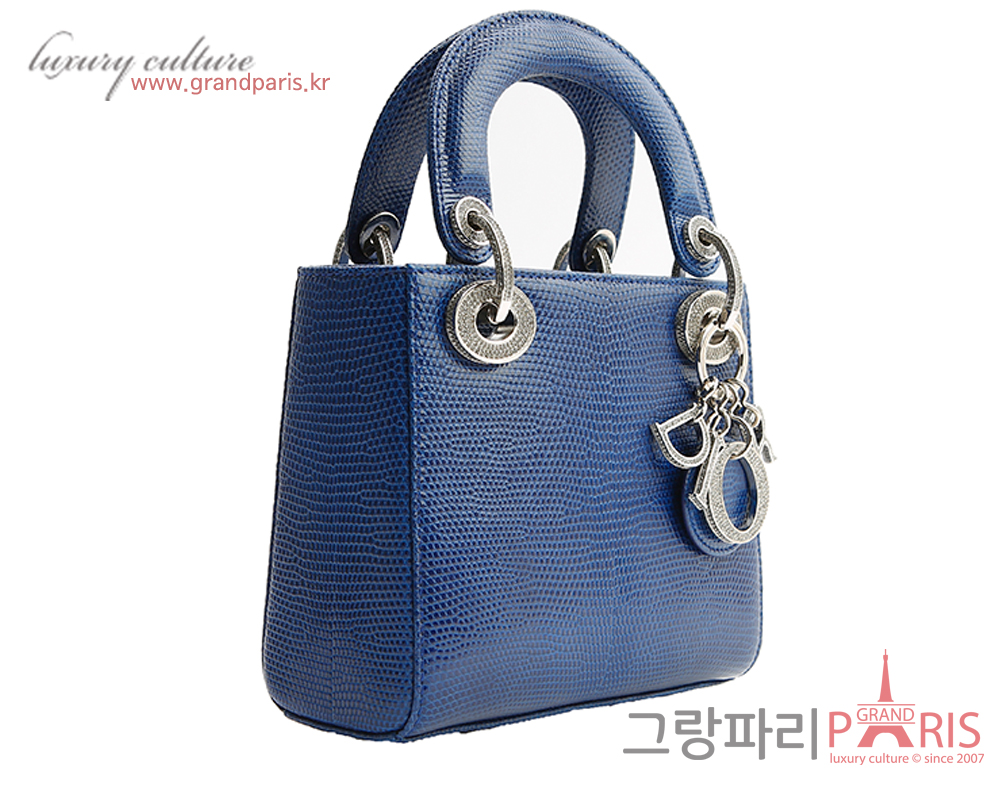 디올 레이디 디올 블록 참 미니 토트백 리쟈드 블루