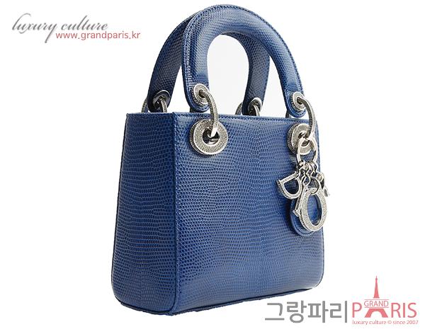 디올 레이디 디올 블록 참 미니 토트백 리쟈드 블루