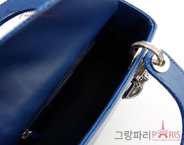 디올 레이디 디올 블록 참 미니 토트백 리쟈드 블루
