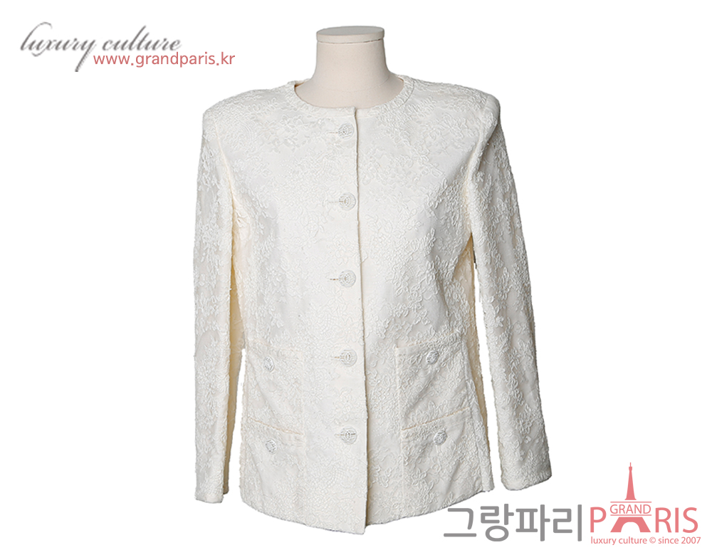 샤넬 아이보리 레이스 자켓 38