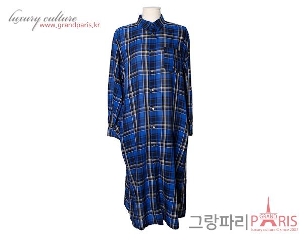 즈카 블루 체크 셔츠 원피스 M