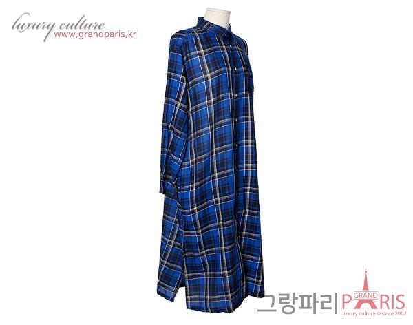 즈카 블루 체크 셔츠 원피스 M