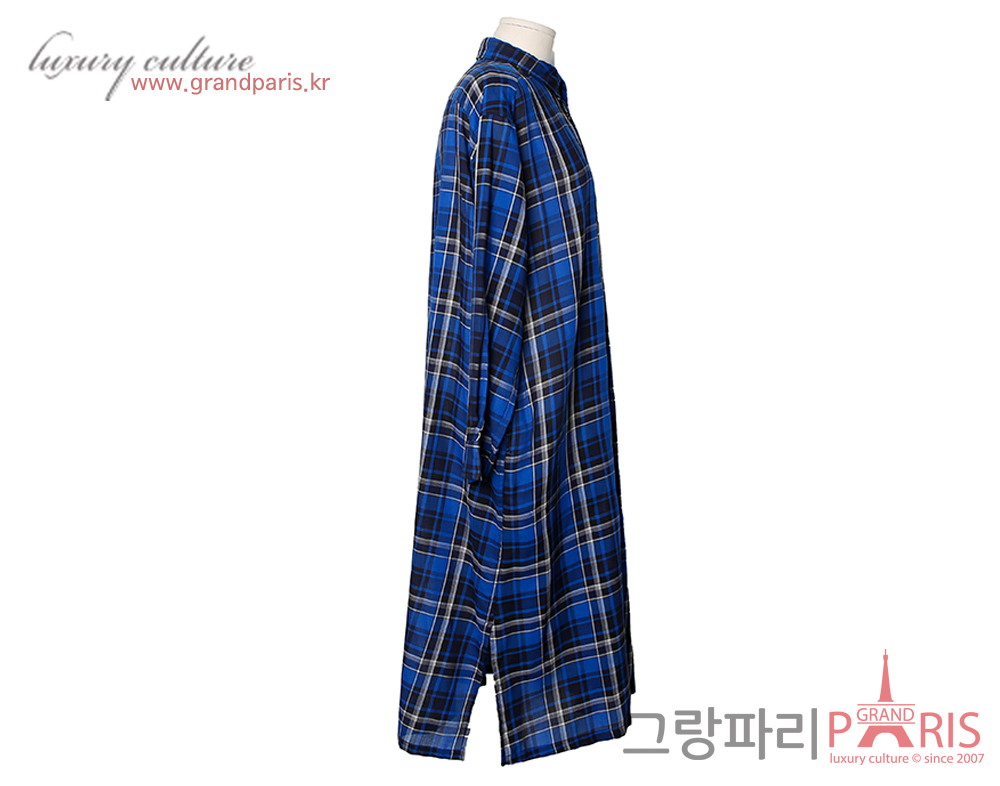 즈카 블루 체크 셔츠 원피스 M