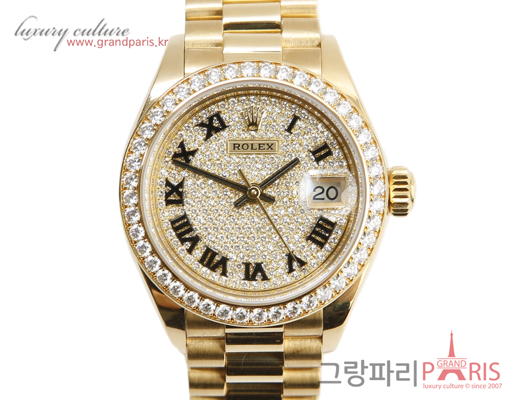 로렉스 레이디 데이저스트 파베다이아 옐로우 골드 28mm 279138RBR