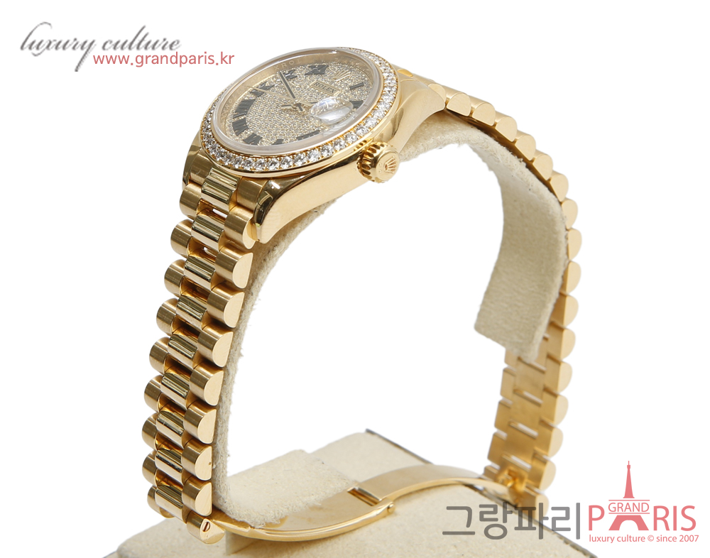 로렉스 레이디 데이저스트 파베다이아 옐로우 골드 28mm 279138RBR