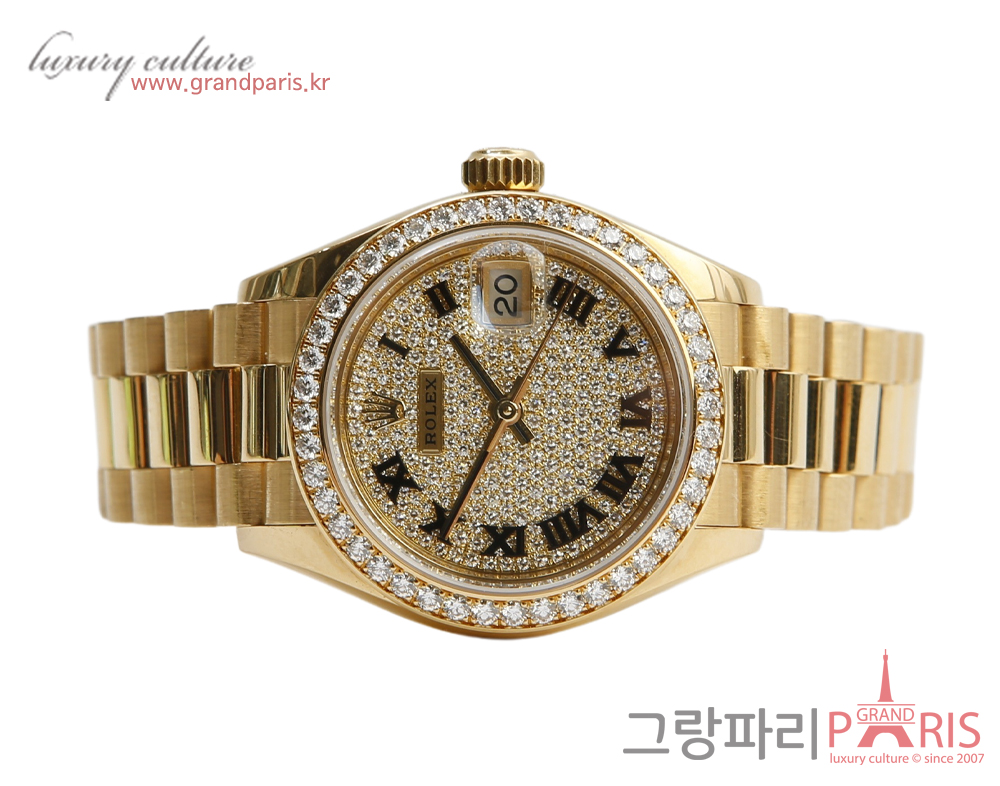 로렉스 레이디 데이저스트 파베다이아 옐로우 골드 28mm 279138RBR