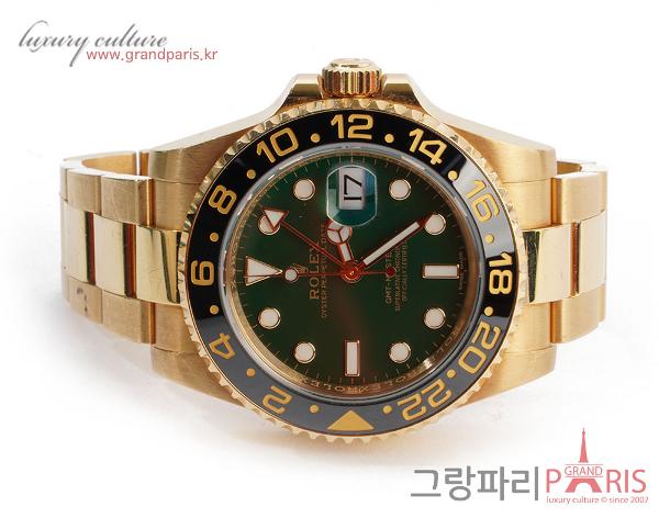 로렉스 GMT 마스터 II 오이스터 40mm 옐로우골드 그린다이얼 116718LN