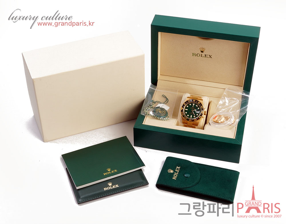 로렉스 GMT 마스터 II 오이스터 40mm 옐로우골드 그린다이얼 116718LN
