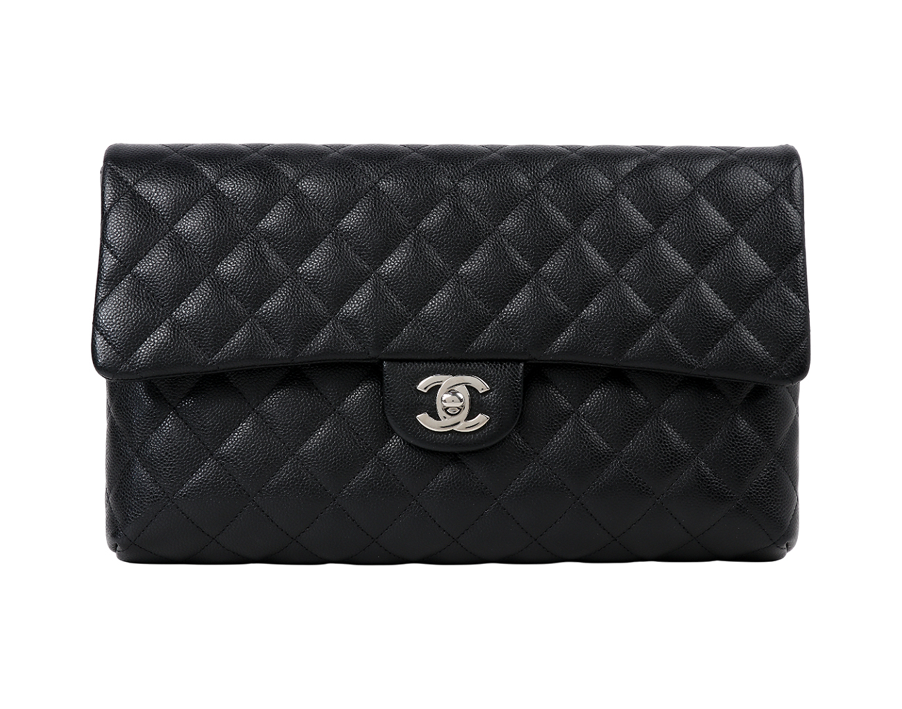 샤넬 클래식 플랩 클러치 블랙 은장 캐비어
